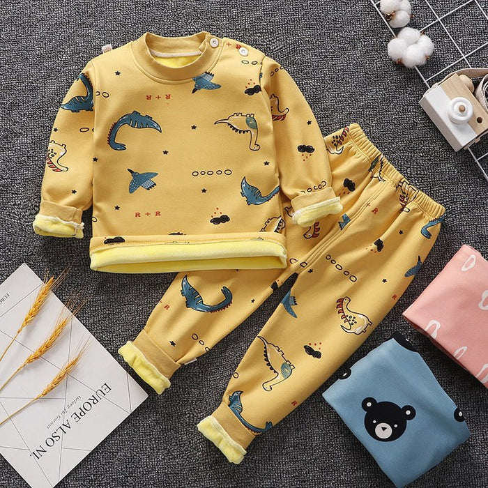 Children's Thermal Underwear Suit Fleece-lined Thickened Boys Girls Autumn Clothing - RICALOUX