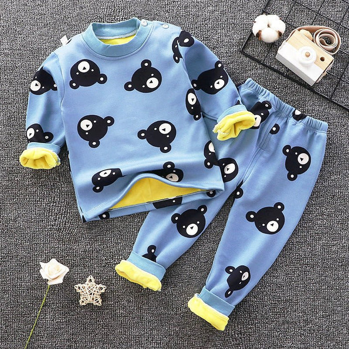 Children's Thermal Underwear Suit Fleece-lined Thickened Boys Girls Autumn Clothing - RICALOUX