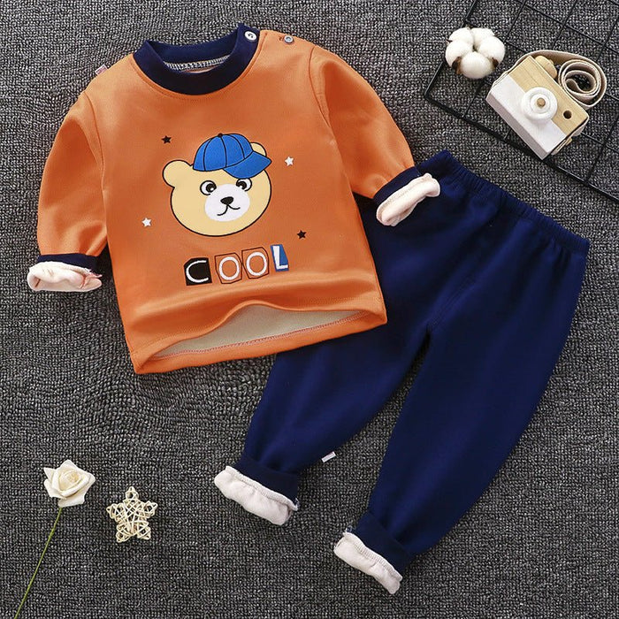 Children's Thermal Underwear Suit Fleece-lined Thickened Boys Girls Autumn Clothing - RICALOUX
