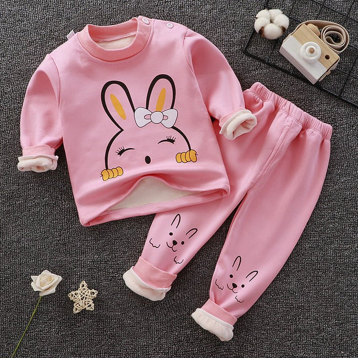 Children's Thermal Underwear Suit Fleece-lined Thickened Boys Girls Autumn Clothing - RICALOUX