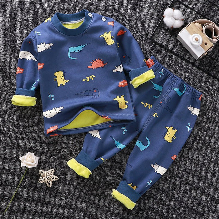 Children's Thermal Underwear Suit Fleece-lined Thickened Boys Girls Autumn Clothing - RICALOUX