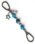 LD Keyfinder Coastal Tide Mini keychain with blue hemimorphite beads, iridescent crystal bead, turtle and starfish charms.