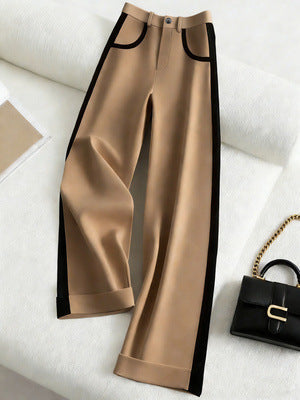 Color-block Straight-leg Casual Womens Suit Pants by Ricaloux