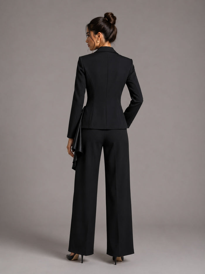 Contrast Satin Bow Rhinestone Trim Fitted Blazer Jacket – Premium 4 | RICALOUX
