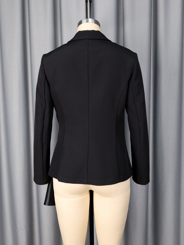 Contrast Satin Bow Rhinestone Trim Fitted Blazer Jacket by Ricaloux
