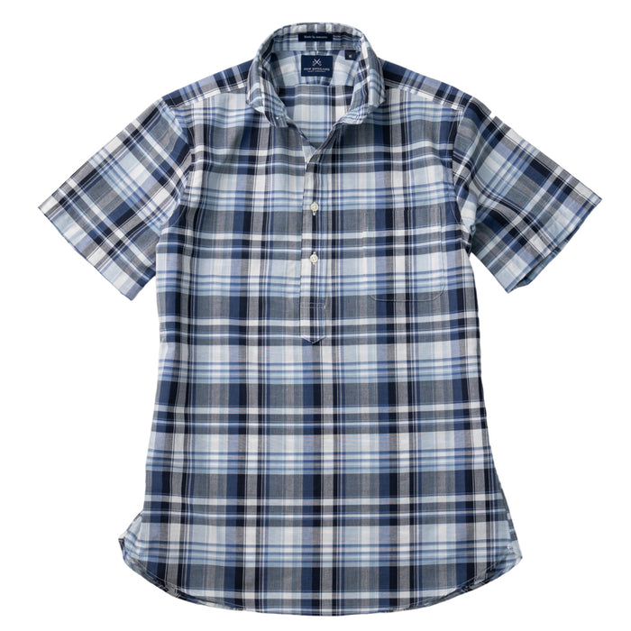 COTTON BRAD COLLAR POPOVER SPORT SHIRT - BLUE MADRAS