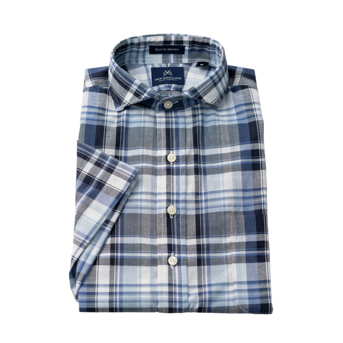 COTTON BRAD COLLAR POPOVER SPORT SHIRT - BLUE MADRAS