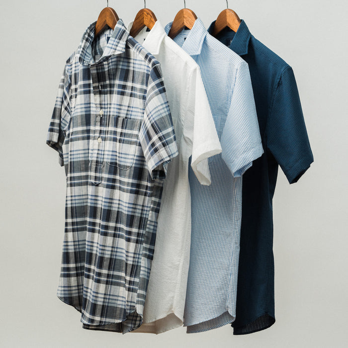 COTTON BRAD COLLAR POPOVER SPORT SHIRT - BLUE MADRAS