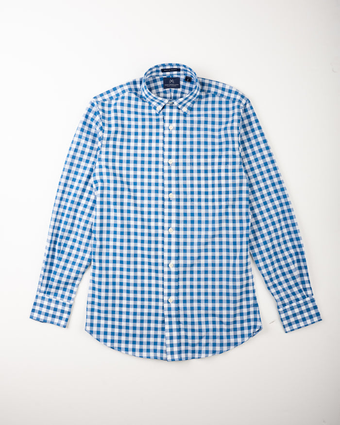 COTTON MADRAS BUTTON DOWN SPORT SHIRT - ROYAL GINGHAM