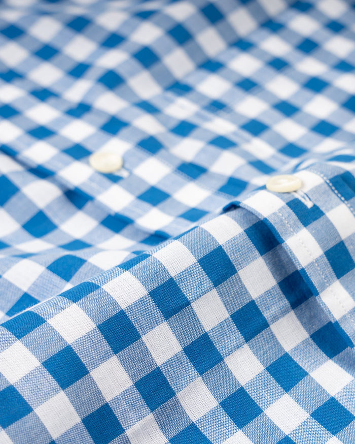 COTTON MADRAS BUTTON DOWN SPORT SHIRT - ROYAL GINGHAM
