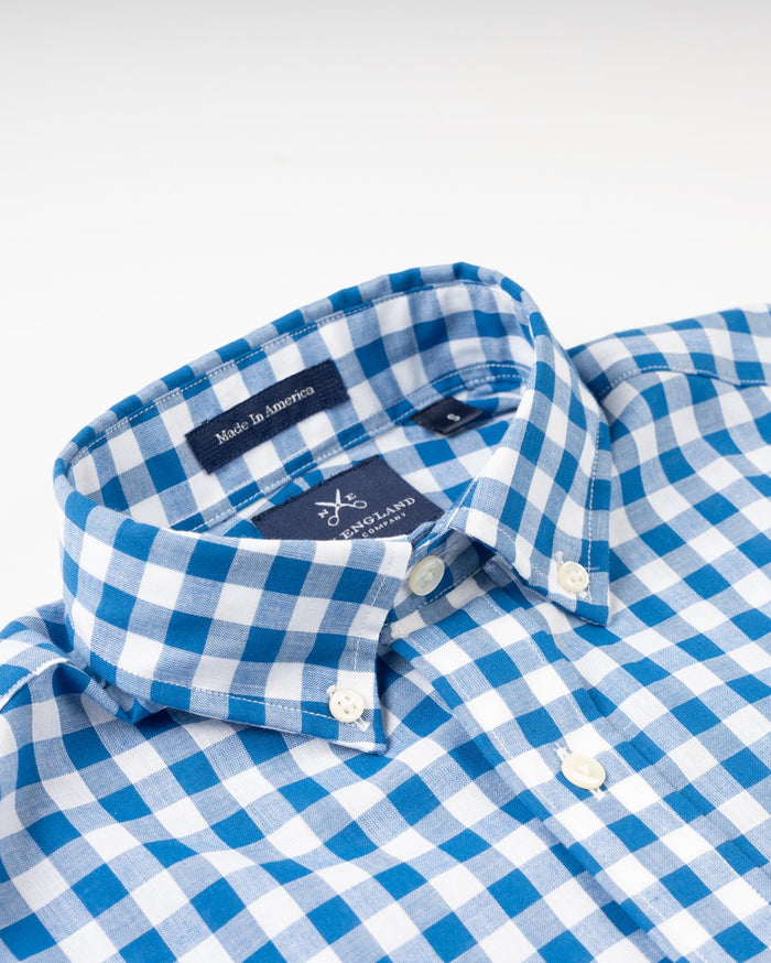 COTTON MADRAS BUTTON DOWN SPORT SHIRT - ROYAL GINGHAM