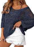 Crochet Hollowed-Out Three-Quarter-Sleeve Pullover Sweater – Premium 0 | RICALOUX