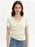 Design-focused Asymmetrical Boat-neck Short-sleeve T-shirt For Women – Premium 0 | RICALOUX