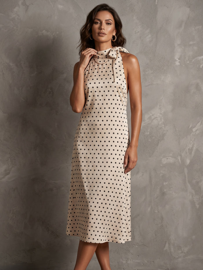 Designer-style Polka-dot Sleeveless Halter-neck Dress For Women – Premium 0 | RICALOUX