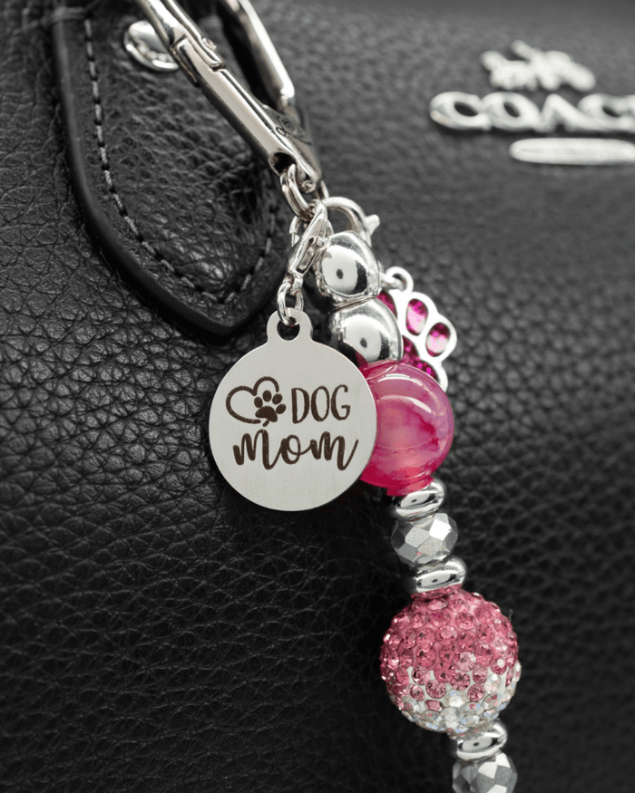 Polished stainless "dog mom" charm