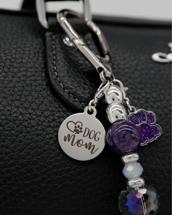 Polished stainless "dog mom" charm