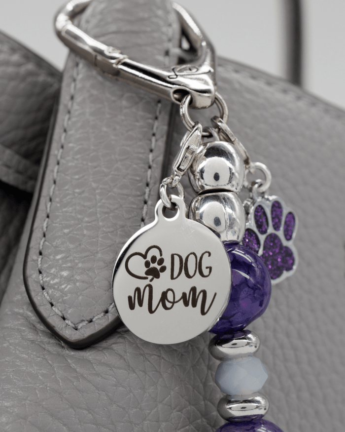 Polished stainless "dog mom" charm
