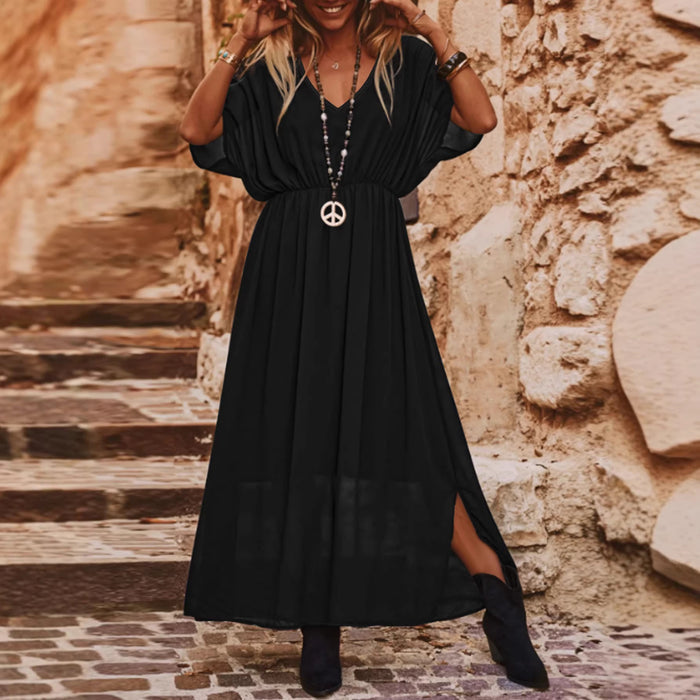 Elegant And Chic V-neck Short-sleeve Dress For Women – Premium 0 | RICALOUX