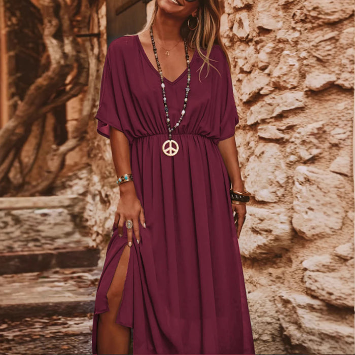 Elegant And Chic V-neck Short-sleeve Dress For Women – Premium 0 | RICALOUX