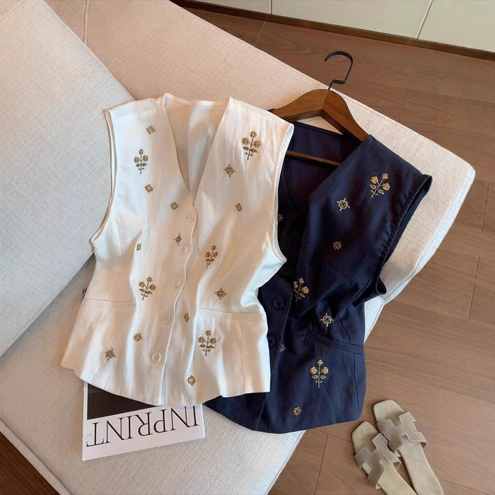 Elegant Relaxed-fit Versatile V-neck Waistcoat Vest – Premium 0 | RICALOUX