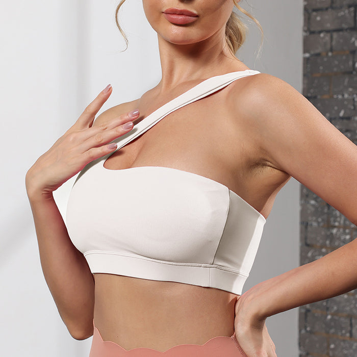 European And American Bare-feel Sports Bra One-shoulder Yoga Bra Stylish Sports Back by Ricaloux