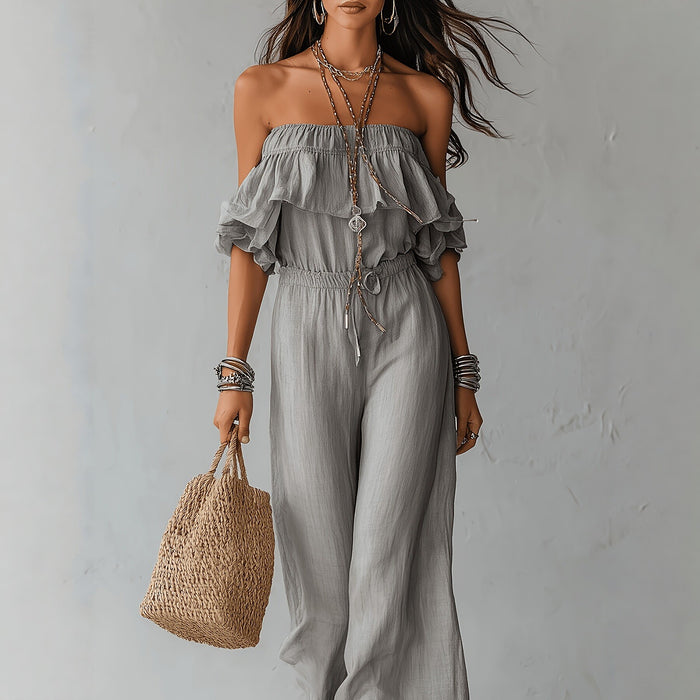 European And American Resort-style Off-shoulder Ruffled Jumpsuit by Ricaloux