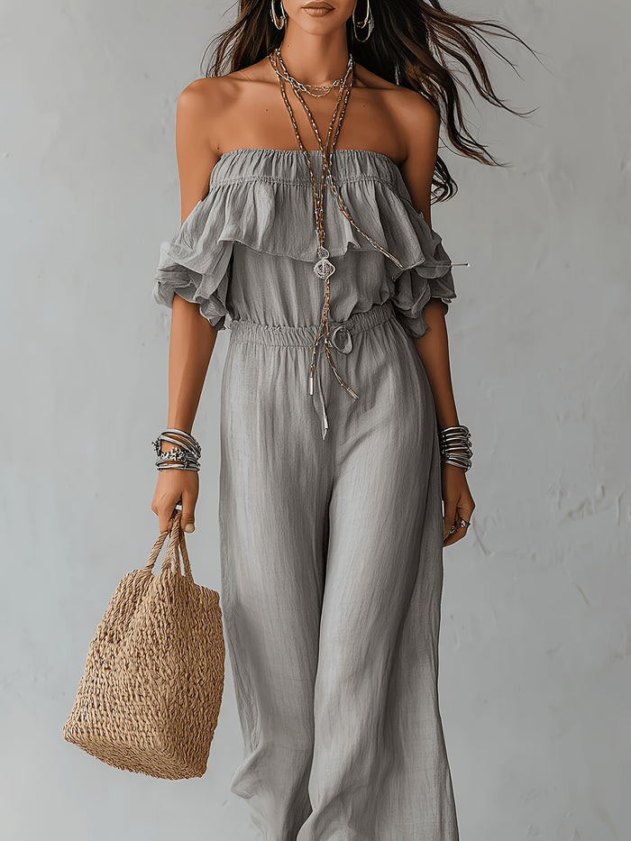 European And American Resort-style Off-shoulder Ruffled Jumpsuit by Ricaloux