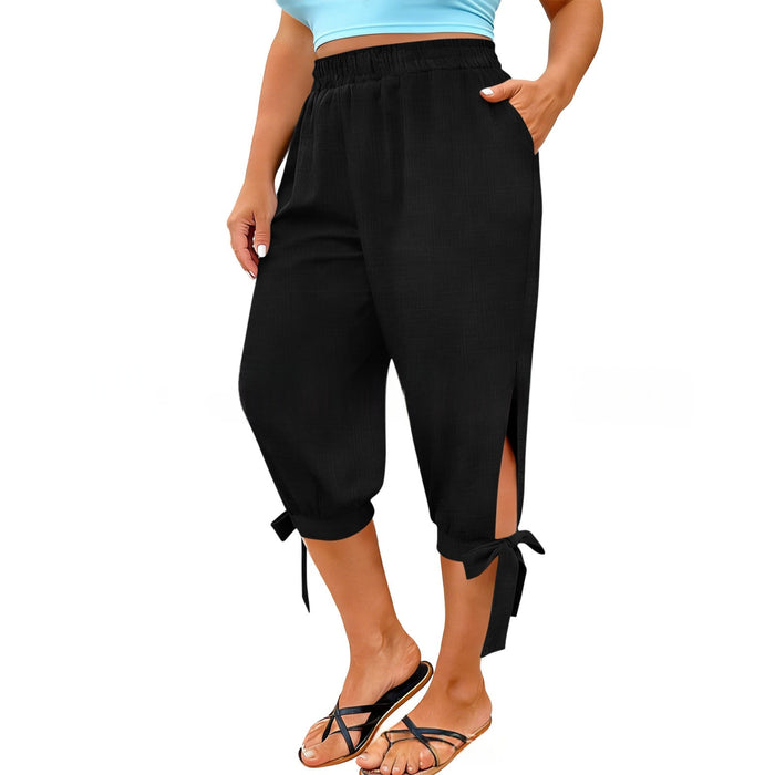 European And American Retro Chic Commuter Cropped Wide-leg Pants In Plus Size by Ricaloux