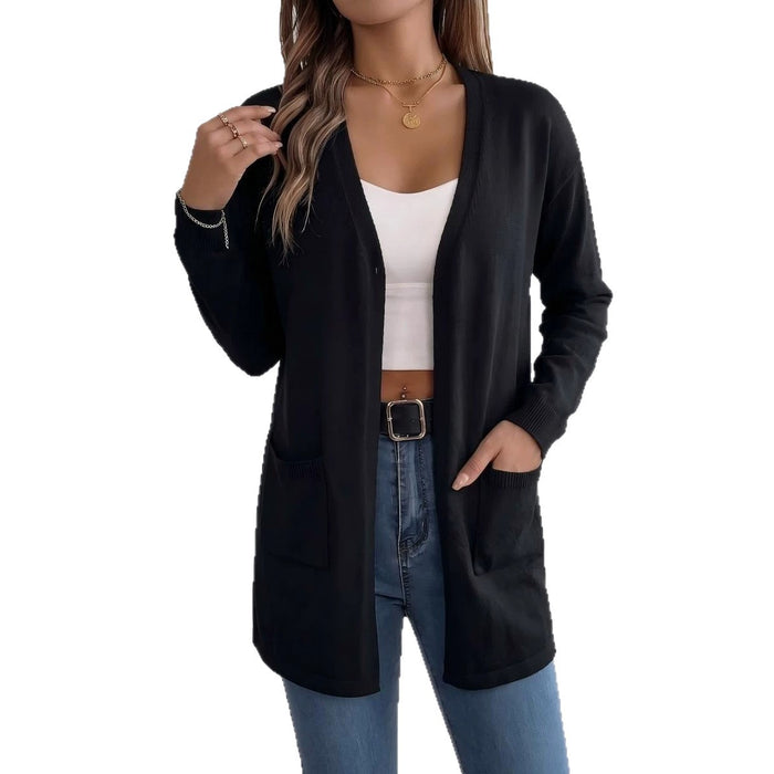 European And American-style Mid-length V Neck Knitted Cardigan A Loose-fitting Figure-flattering Top – Premium 0 | RICALOUX