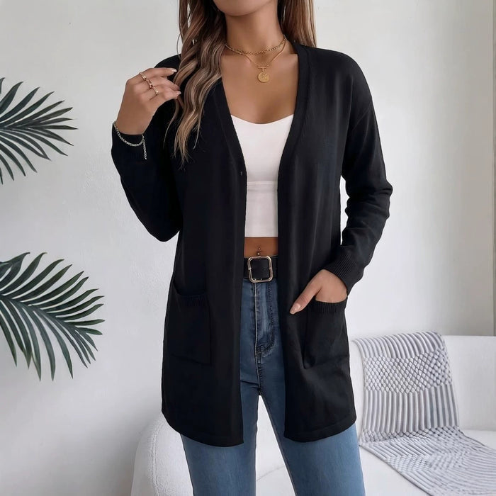 European And American-style Mid-length V Neck Knitted Cardigan A Loose-fitting Figure-flattering Top – Premium 0 | RICALOUX