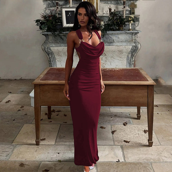 Fashionable And Sexy Backless Pleated Slim-fit Strap Dress by Ricaloux