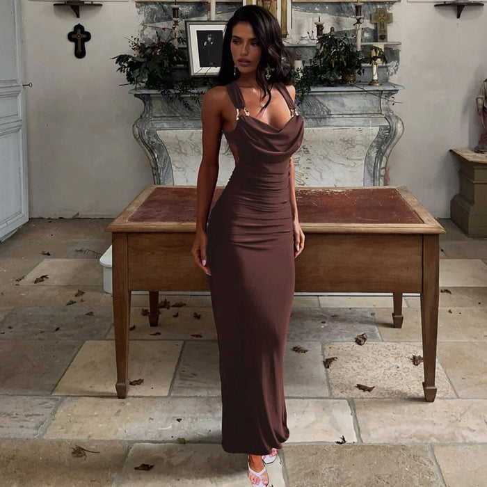 Fashionable And Sexy Backless Pleated Slim-fit Strap Dress by Ricaloux