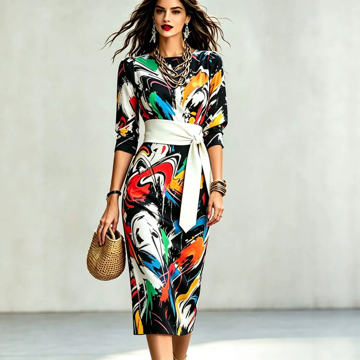 Fashionable Printed Womens Slim-Fit Dress by Ricaloux