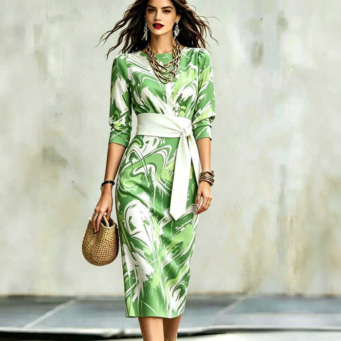 Fashionable Printed Womens Slim-Fit Dress by Ricaloux