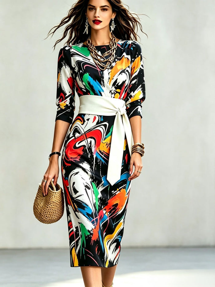Fashionable Printed Womens Slim-Fit Dress by Ricaloux
