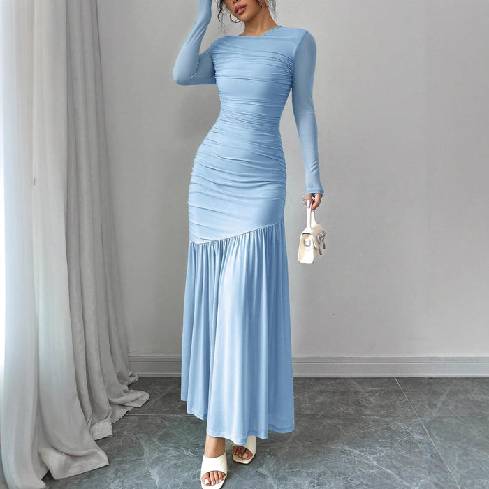 Fashionable Slim-fit Pleated Elegant Long-sleeve Dress – Premium 0 | RICALOUX