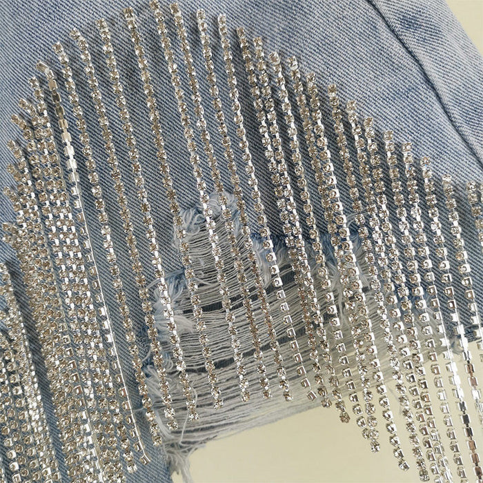 Fashionable Womens Shorts With Ripped Edges Tassels And A Sexy Chain Detail – Premium 0 | RICALOUX