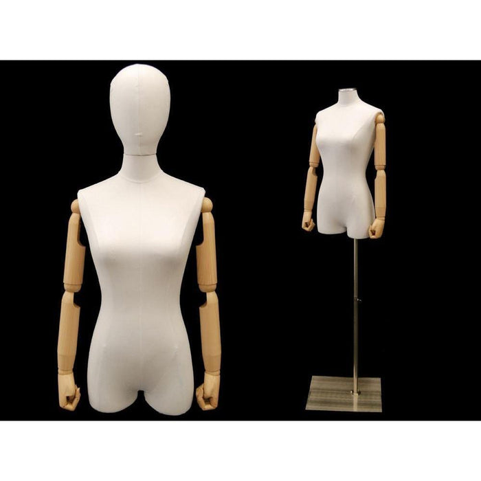 Female Pure White Linen Dress Form with Arms MM-1WLARM - Mannequin Mall