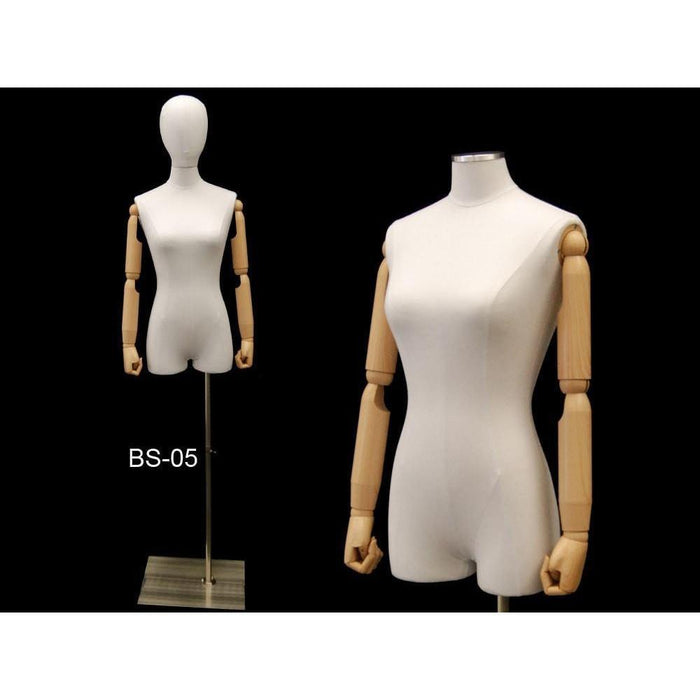 Female Pure White Linen Dress Form with Arms MM-1WLARM - Mannequin Mall