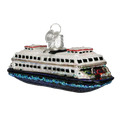 Decorative glass ornament of a ferry on a white background