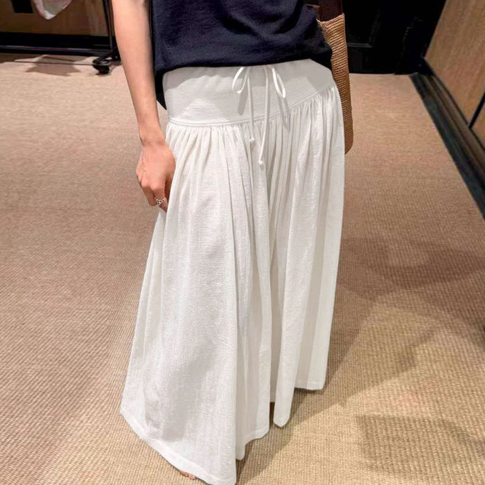 Figure-flattering Mid-length A-line Pleated Skirt With A Drawstring by Ricaloux