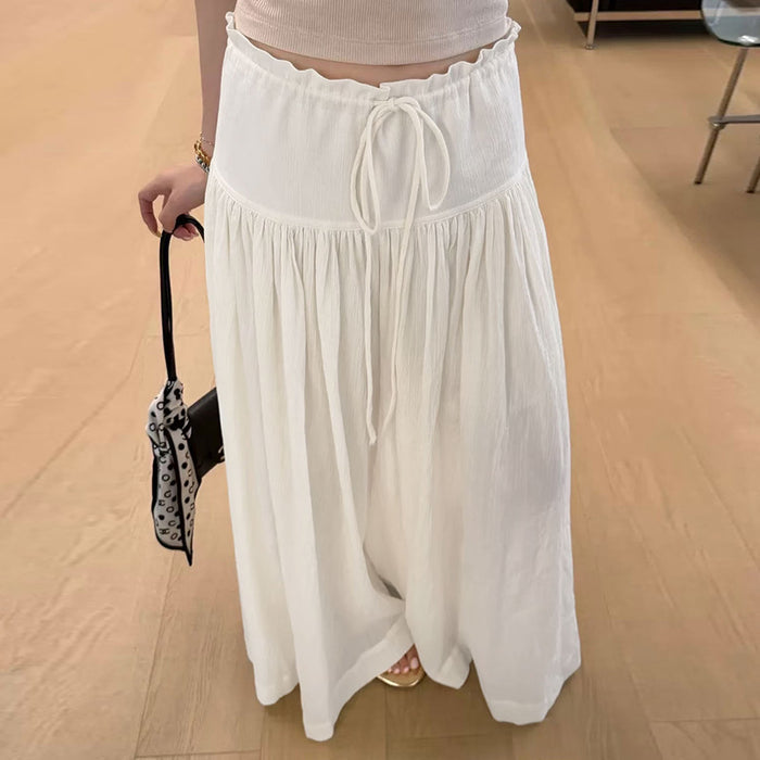 Figure-flattering Mid-length A-line Pleated Skirt With A Drawstring by Ricaloux
