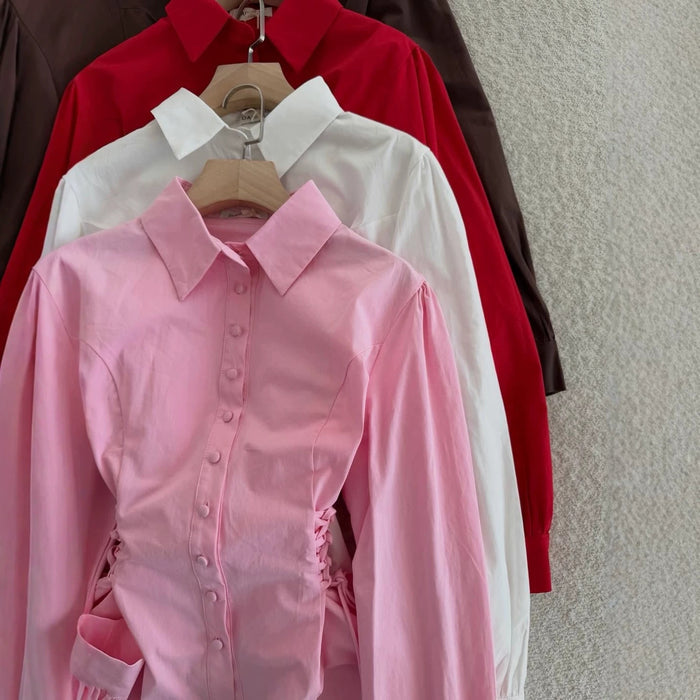 Fitted-waist, Long-sleeve Womens Single-breasted Blouse by Ricaloux