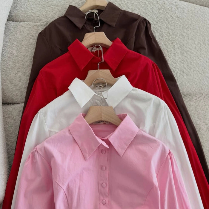 Fitted-waist, Long-sleeve Womens Single-breasted Blouse by Ricaloux
