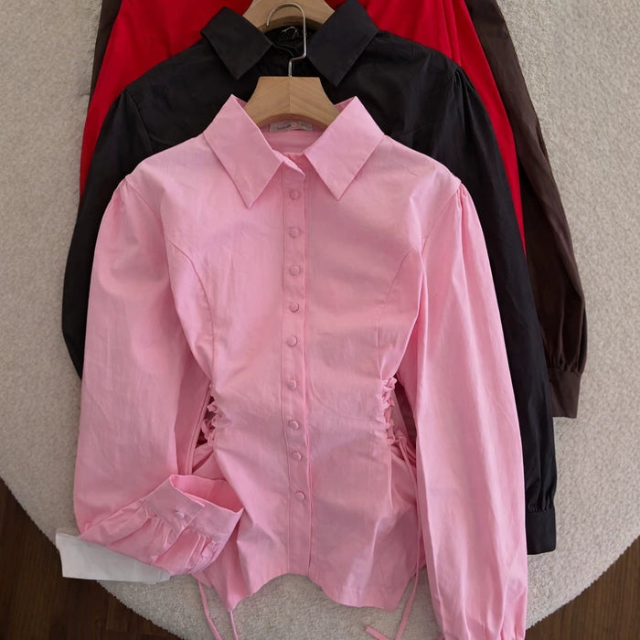 Fitted-waist, Long-sleeve Womens Single-breasted Blouse – Premium 0 | RICALOUX