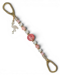 LD Keyfinder Flamingo Fantasy beaded keychain with pink opal, cat's eye beads, and a gold rhinestone flamingo charm.