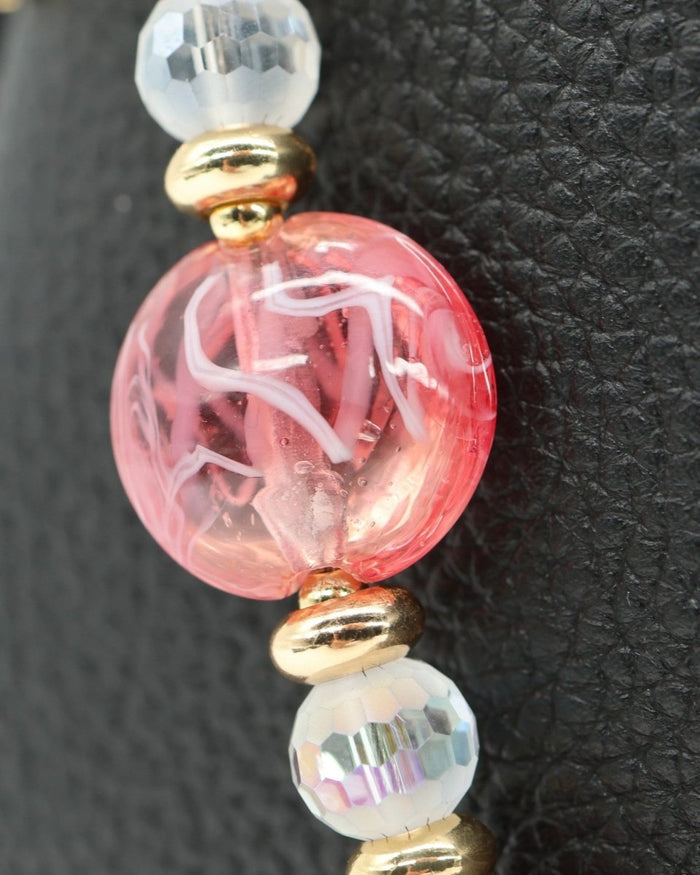 LD Keyfinder Flamingo Fantasy beaded accessory featuring pink opal, cat's eye, and handcrafted glass beads with gold.