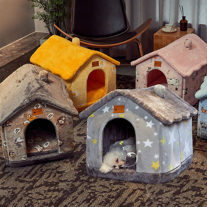 Foldable Dog House Pet Cat Bed Winter Dog Villa Sleep Kennel Removable Nest Warm Enclosed Cave Sofa Pets Supplies - RICALOUX