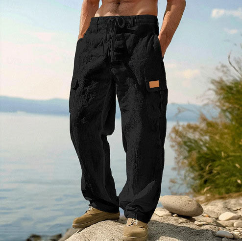 Four-season Thin Loose-fit Multi-pocket Workwear Casual Wide-leg Long Pants by Ricaloux