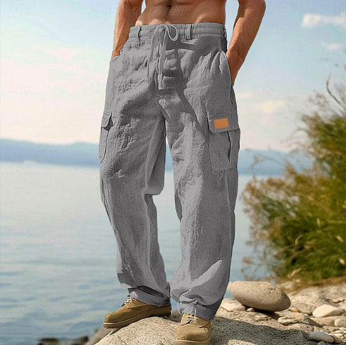 Four-season Thin Loose-fit Multi-pocket Workwear Casual Wide-leg Long Pants by Ricaloux
